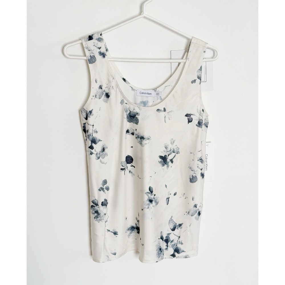 Calvin Klein White Tank Top with Black Floral Print